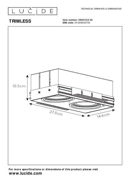 Lucide TRIMLESS - Spot encastrable - 2xGU10 (ES111) - Noir - TECHNISCH